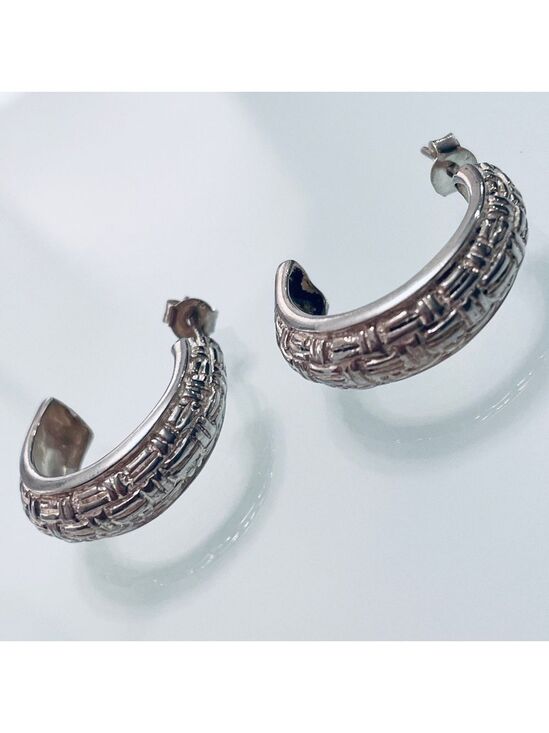 Jewelry - Weave Textured Design Half Hoop 1” Sterling Silver Woven Earrings